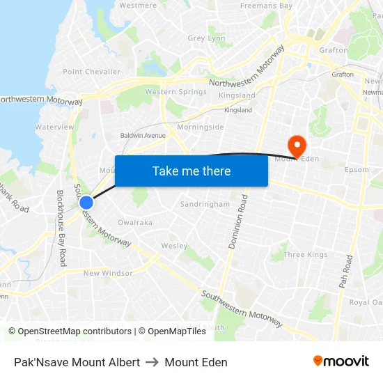 Pak'Nsave Mount Albert to Mount Eden map