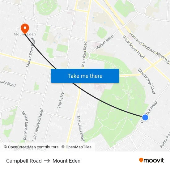 Campbell Road to Mount Eden map