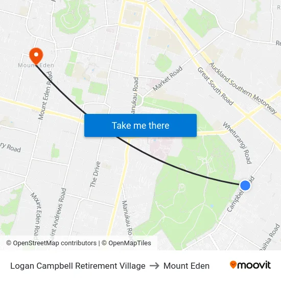 Logan Campbell Retirement Village to Mount Eden map