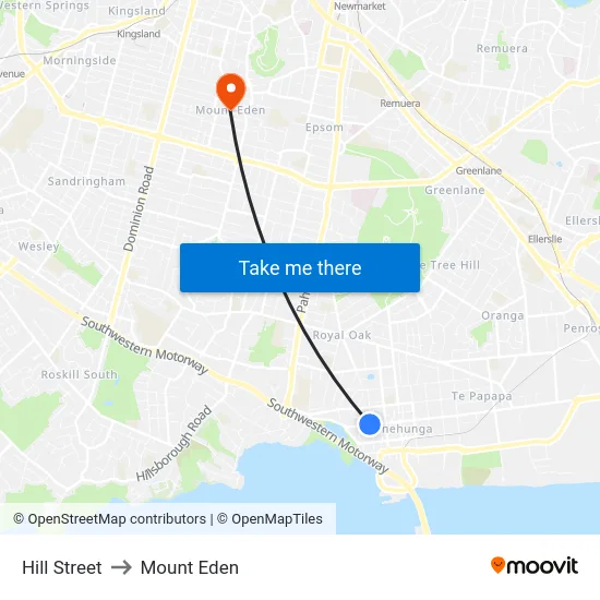 Hill Street to Mount Eden map