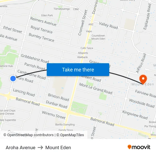 Aroha Avenue to Mount Eden map
