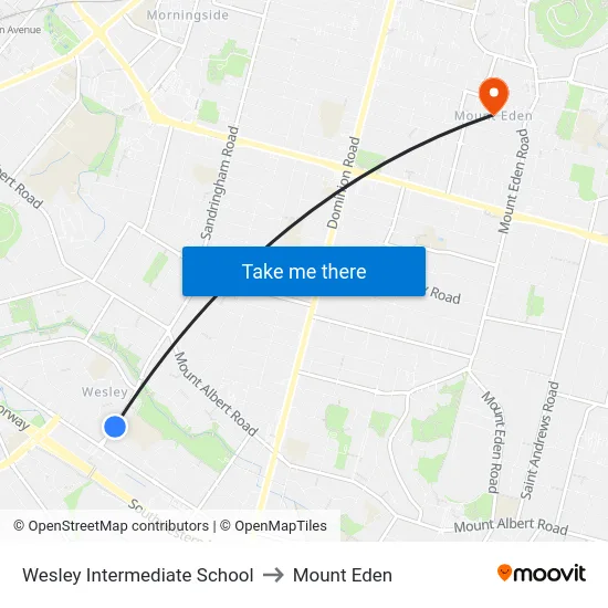 Wesley Intermediate School to Mount Eden map