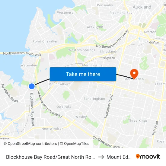Blockhouse Bay Road/Great North Road to Mount Eden map