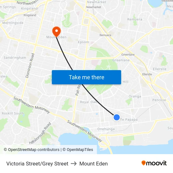 Victoria Street/Grey Street to Mount Eden map