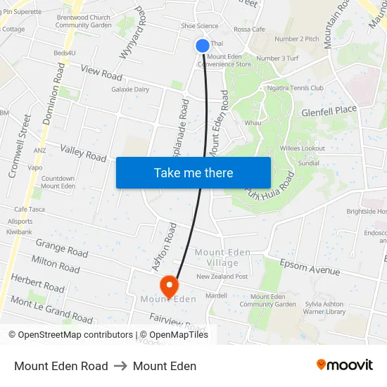 Mount Eden Road to Mount Eden map