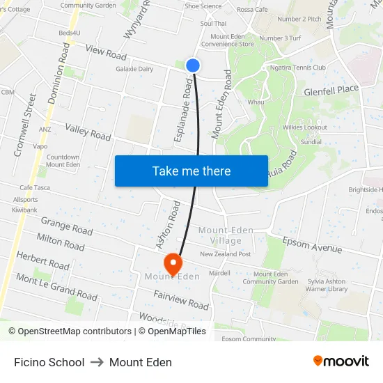 Ficino School to Mount Eden map