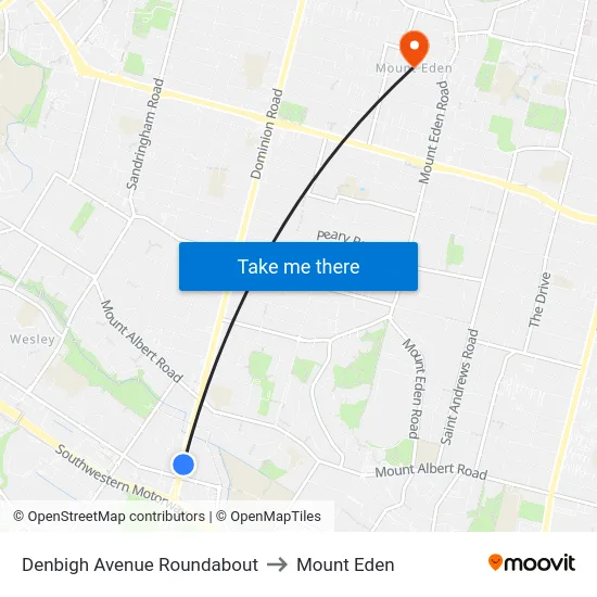 Denbigh Avenue Roundabout to Mount Eden map