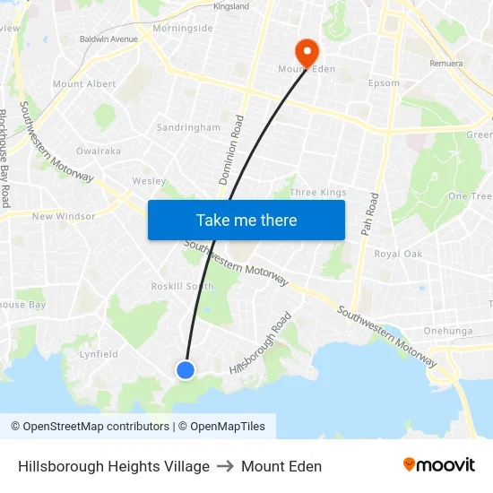 Hillsborough Heights Village to Mount Eden map