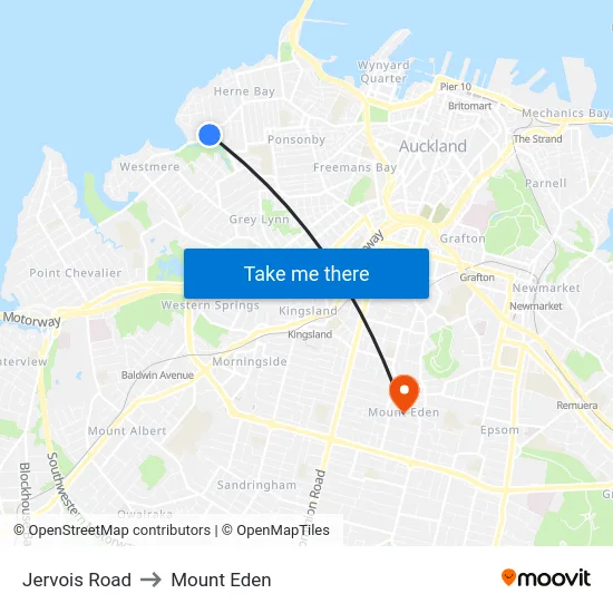 Jervois Road to Mount Eden map