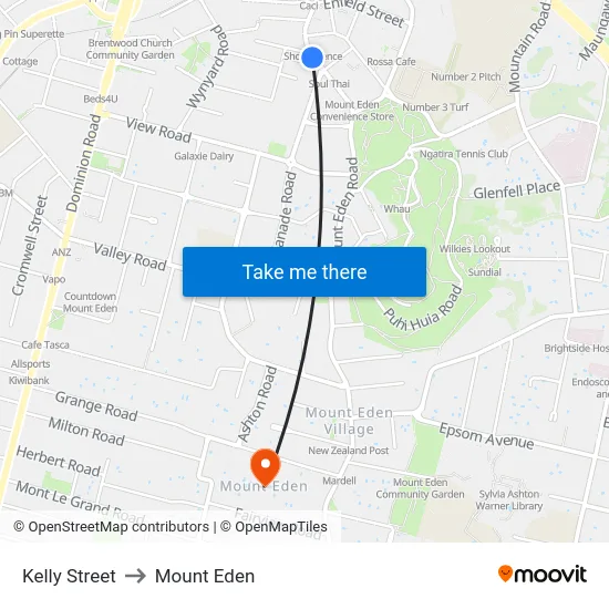 Kelly Street to Mount Eden map
