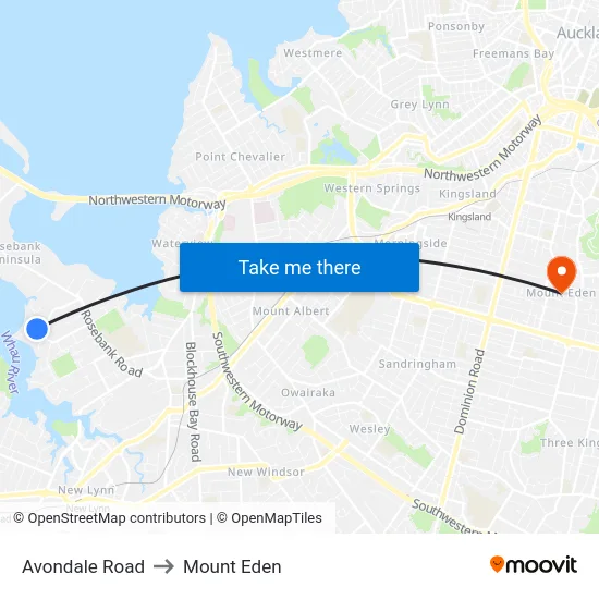 Avondale Road to Mount Eden map