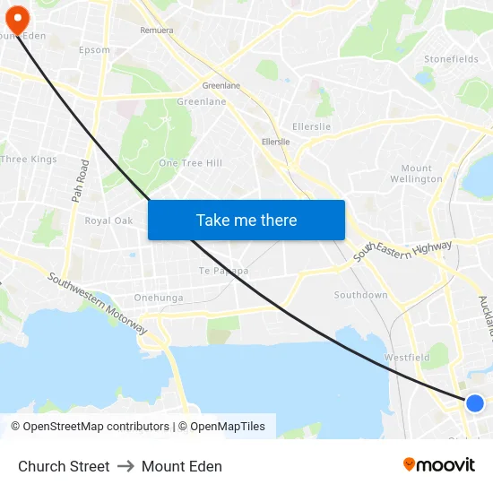 Church Street to Mount Eden map