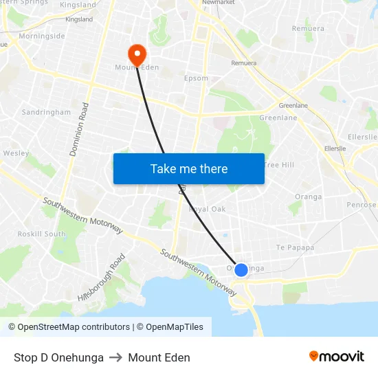 Stop D Onehunga to Mount Eden map