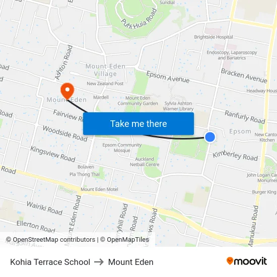 Kohia Terrace School to Mount Eden map