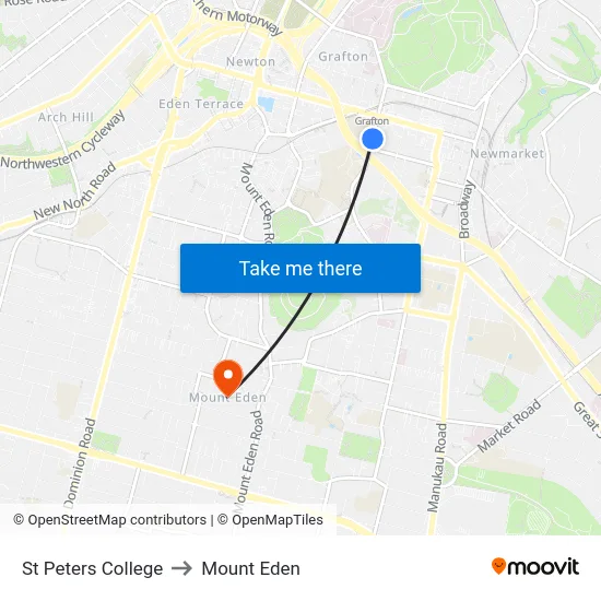 St Peters College to Mount Eden map