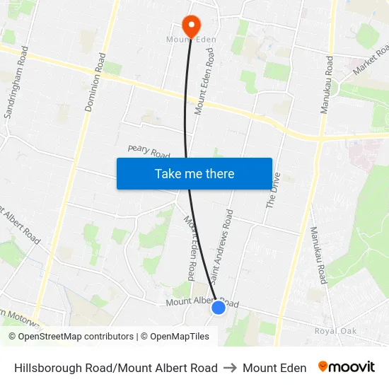 Hillsborough Road/Mount Albert Road to Mount Eden map