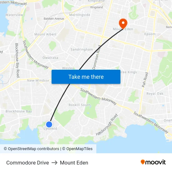 Commodore Drive to Mount Eden map
