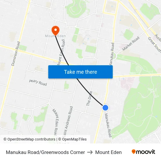 Manukau Road/Greenwoods Corner to Mount Eden map