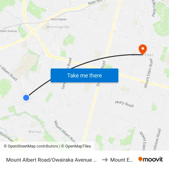 Mount Albert Road/Owairaka Avenue Shops to Mount Eden map