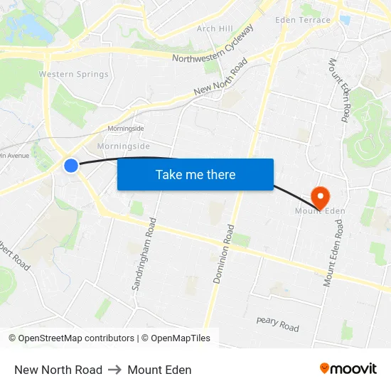 New North Road to Mount Eden map