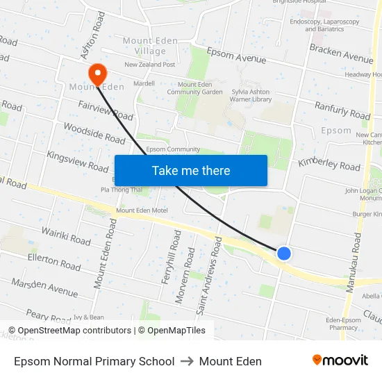 Epsom Normal Primary School to Mount Eden map