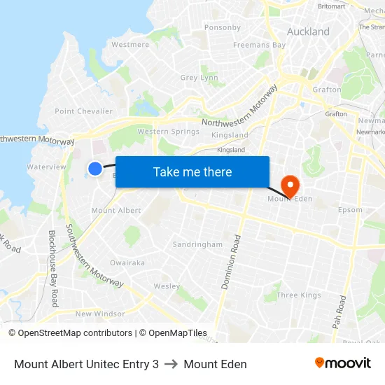 Mount Albert Unitec Entry 3 to Mount Eden map