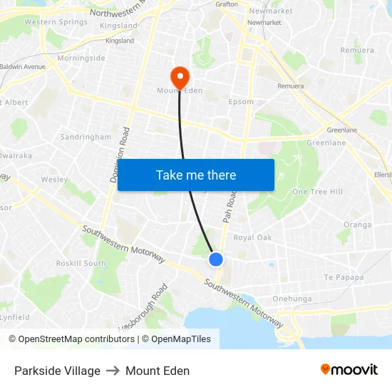 Parkside Village to Mount Eden map