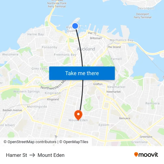 Hamer St to Mount Eden map