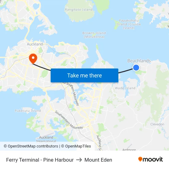 Ferry Terminal - Pine Harbour to Mount Eden map