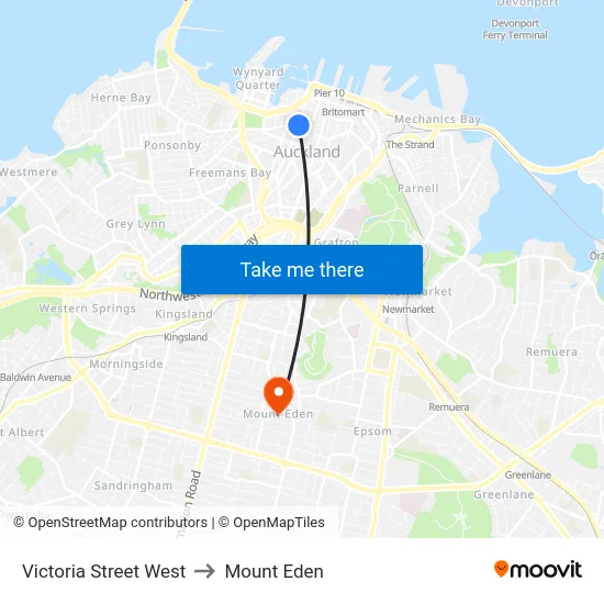 Victoria Street West to Mount Eden map