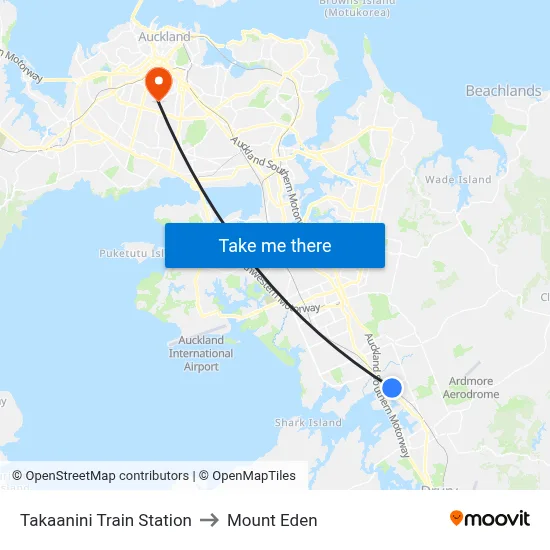 Takaanini Train Station to Mount Eden map