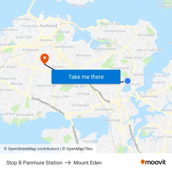 Stop B Panmure Station to Mount Eden map