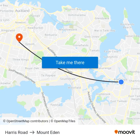 Harris Road to Mount Eden map