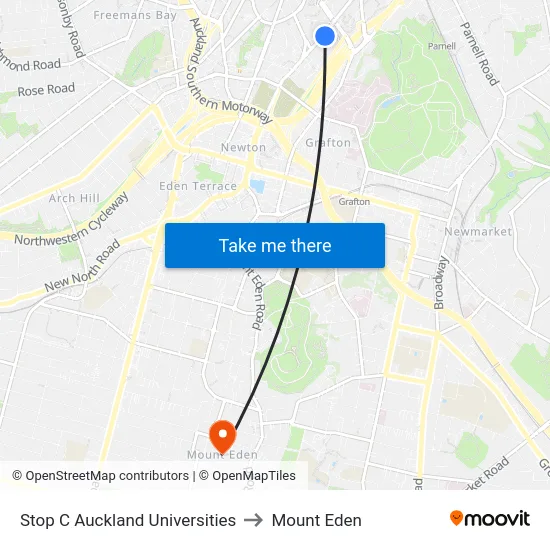 Stop C Auckland Universities to Mount Eden map
