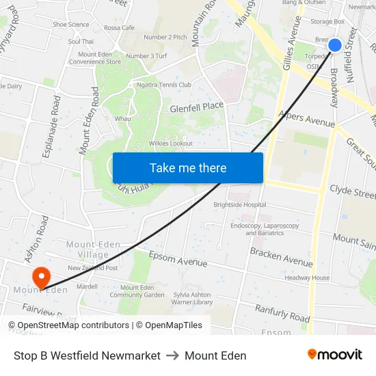 Stop B Westfield Newmarket to Mount Eden map