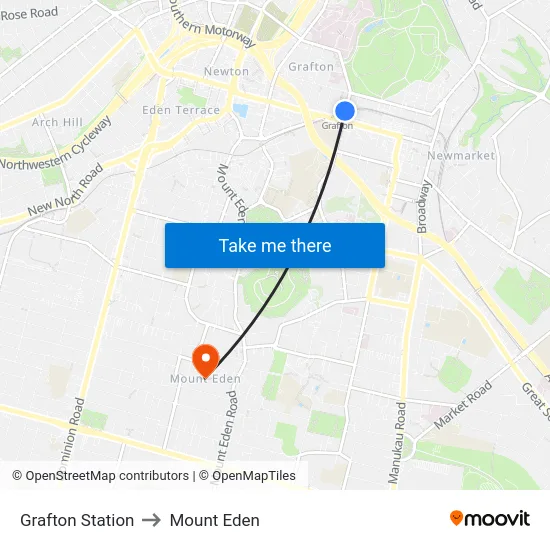 Grafton Station to Mount Eden map