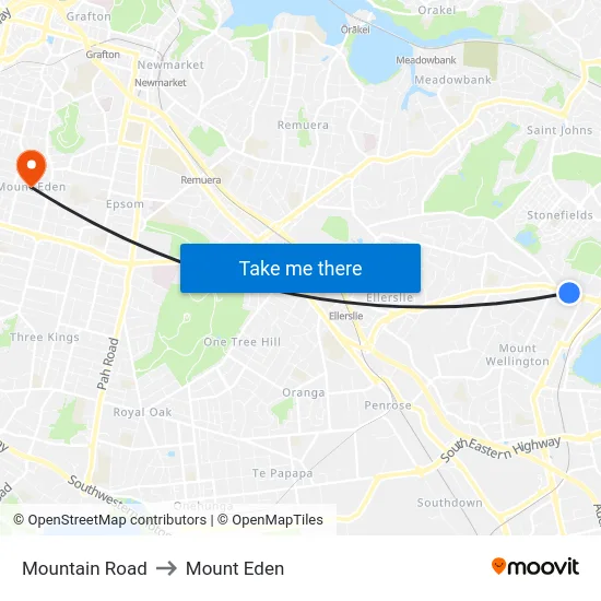 Mountain Road to Mount Eden map