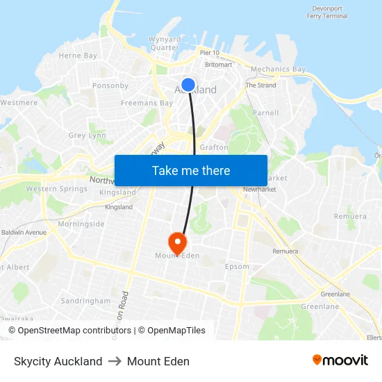 Skycity Auckland to Mount Eden map