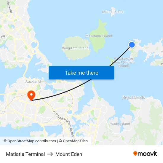 Matiatia Terminal to Mount Eden map