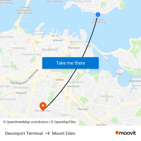Devonport Terminal to Mount Eden map