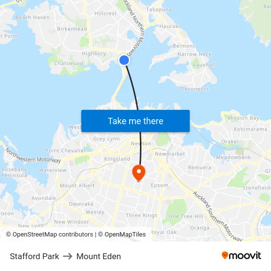 Stafford Park to Mount Eden map