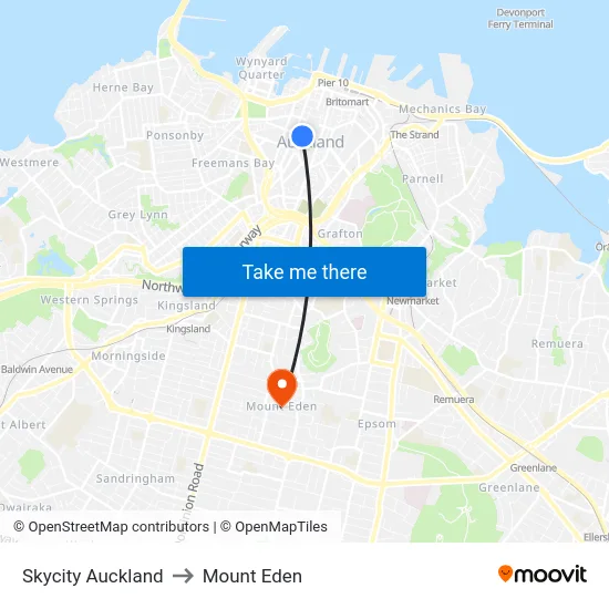 Skycity Auckland to Mount Eden map