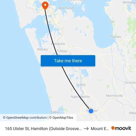 165 Ulster St, Hamilton (Outside Grosvenor Motel) to Mount Eden map