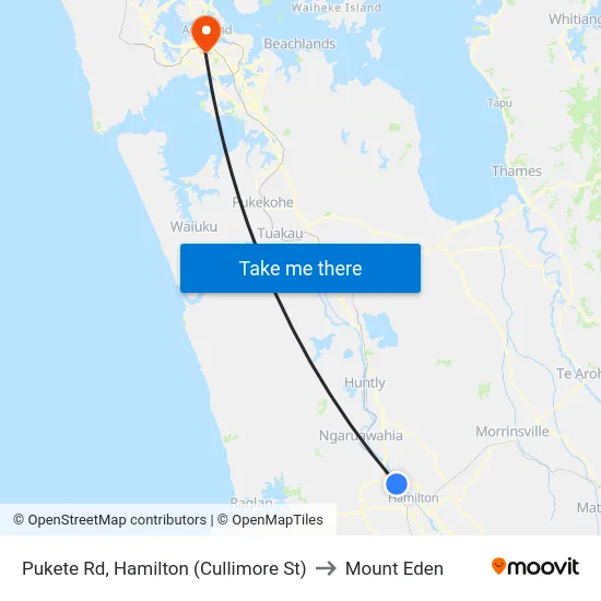 Pukete Rd, Hamilton (Cullimore St) to Mount Eden map