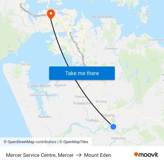 Mercer Service Centre, Mercer to Mount Eden map