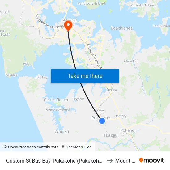 Custom St Bus Bay, Pukekohe (Pukekohe Train Station) to Mount Eden map
