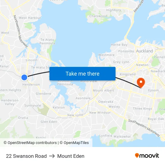 22 Swanson Road to Mount Eden map