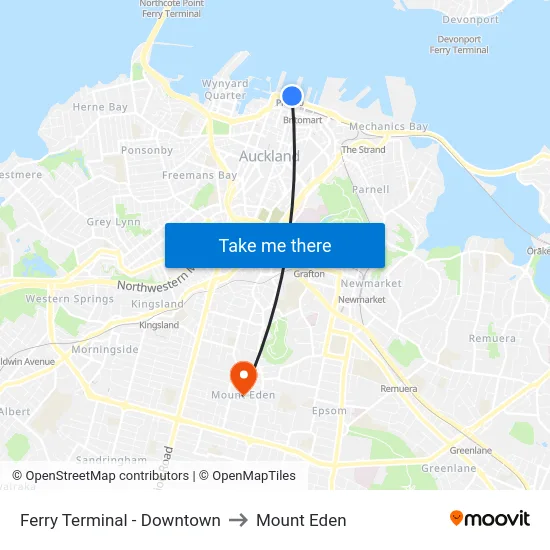 Ferry Terminal - Downtown to Mount Eden map