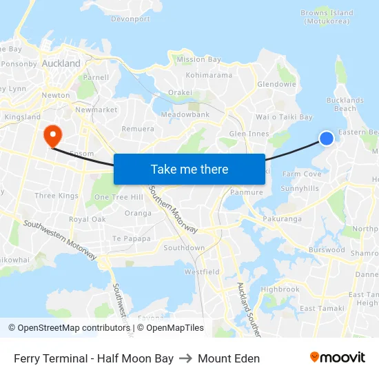Ferry Terminal - Half Moon Bay to Mount Eden map