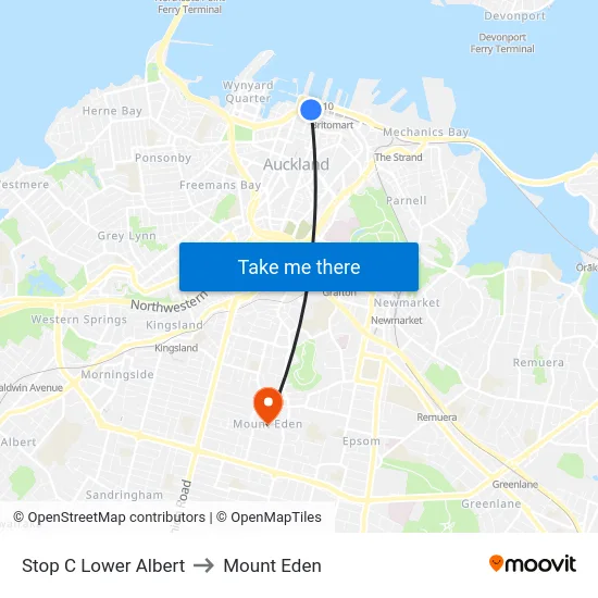 Stop C Lower Albert to Mount Eden map
